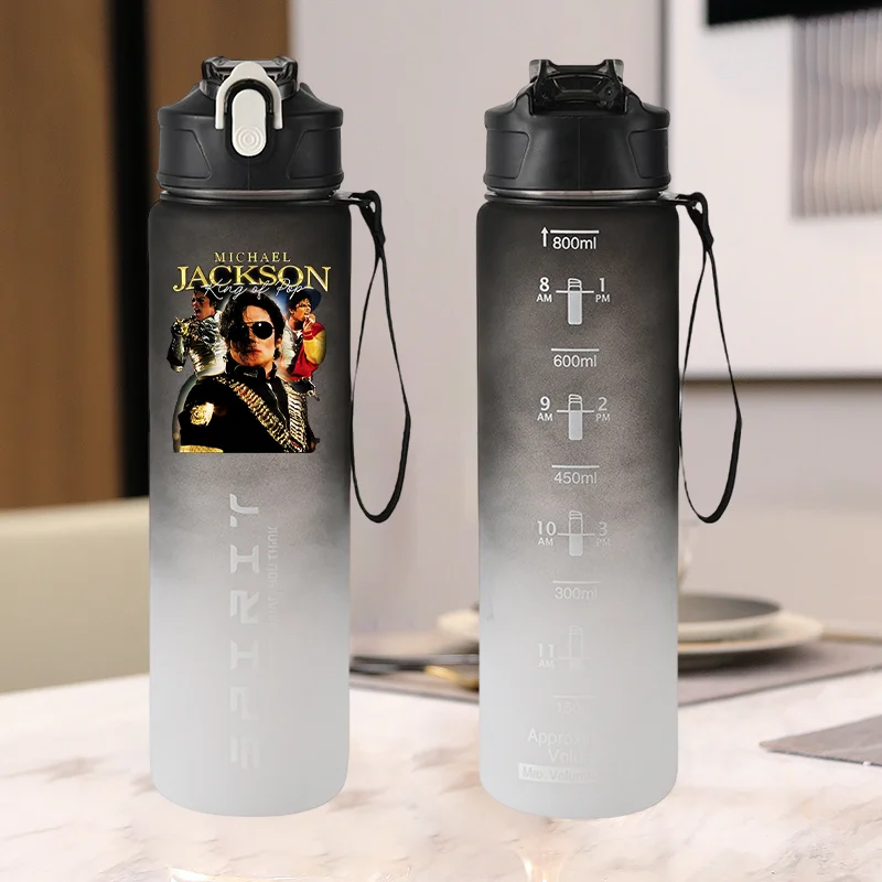 Garrafa de Água Vintage Michael Jackson com Gráfico Gradiente de 800ml, Ideal para Camping, Academia, Esportes, Fitness, Caneca Portátil, Presente de Aniversário
