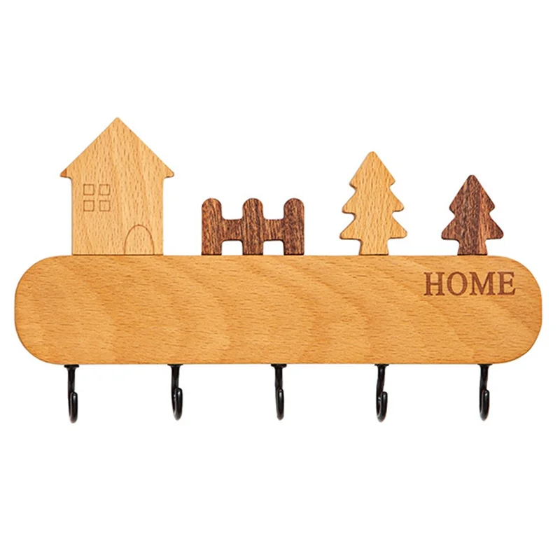 M11K-Wall Mount Key Hook Rack Solid Wood Non-Toxic Key Storage Holder Coat Rack Household Sundries
