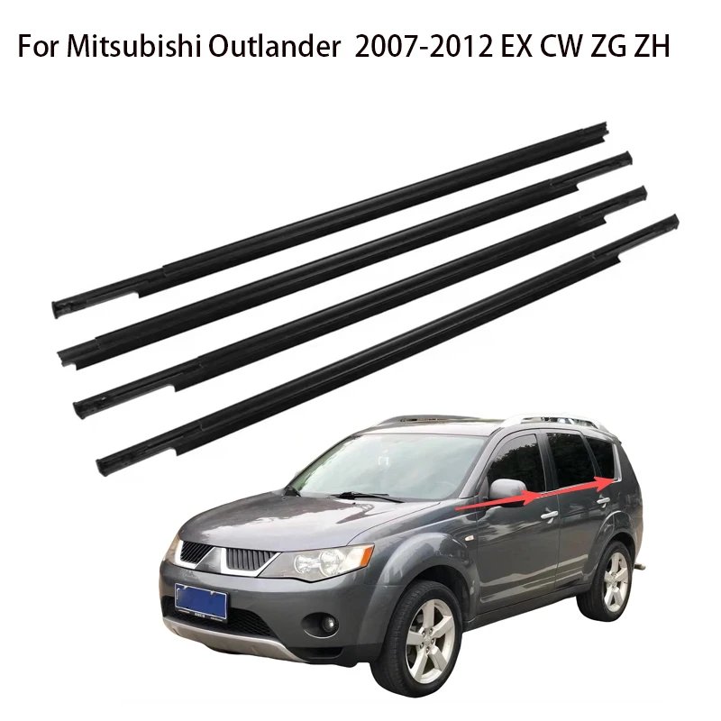 4Pcs Window Moulding Trim For Mitsubishi Outlander 2007-2012 EX CW ZG ZH Weatherstrip Seal Side Door Glass Rubber Belt 5727A007