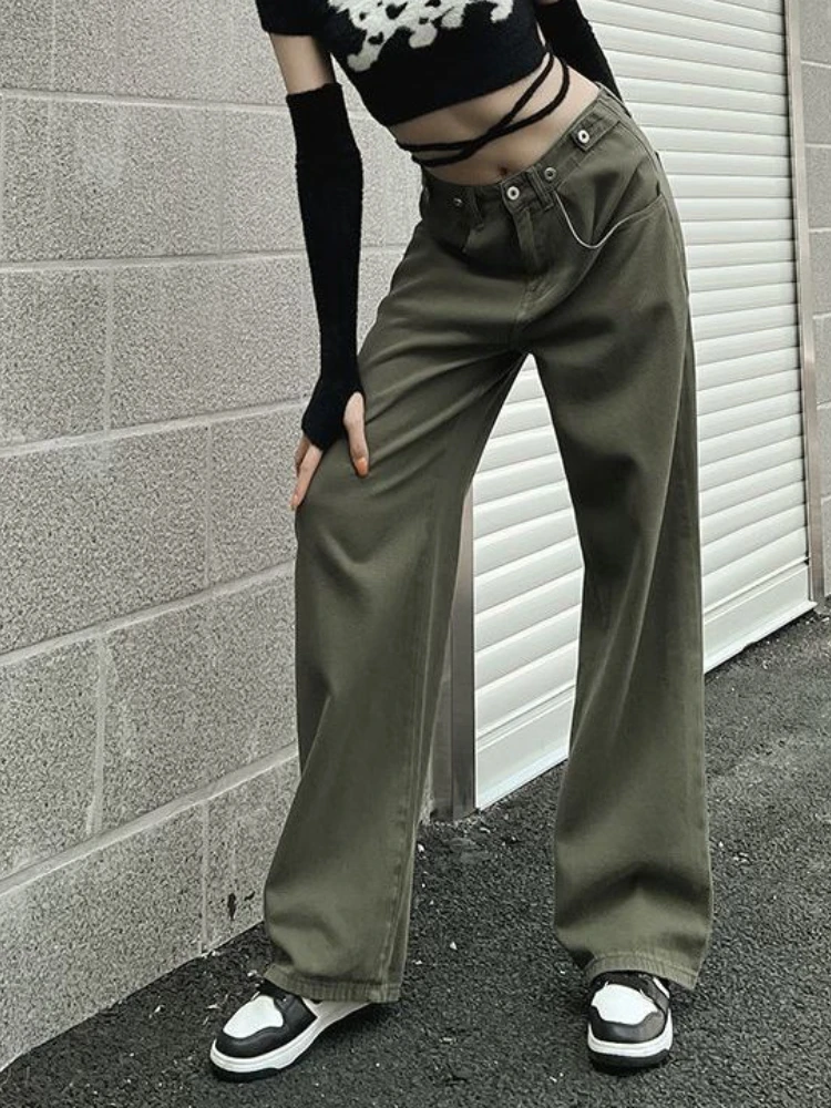 Jeans Dames Lente Volledige lengte Hoge taille Losse knop All-match Ulzzang Streetwear Fashion Chic Office Dames Ins Casual Solid