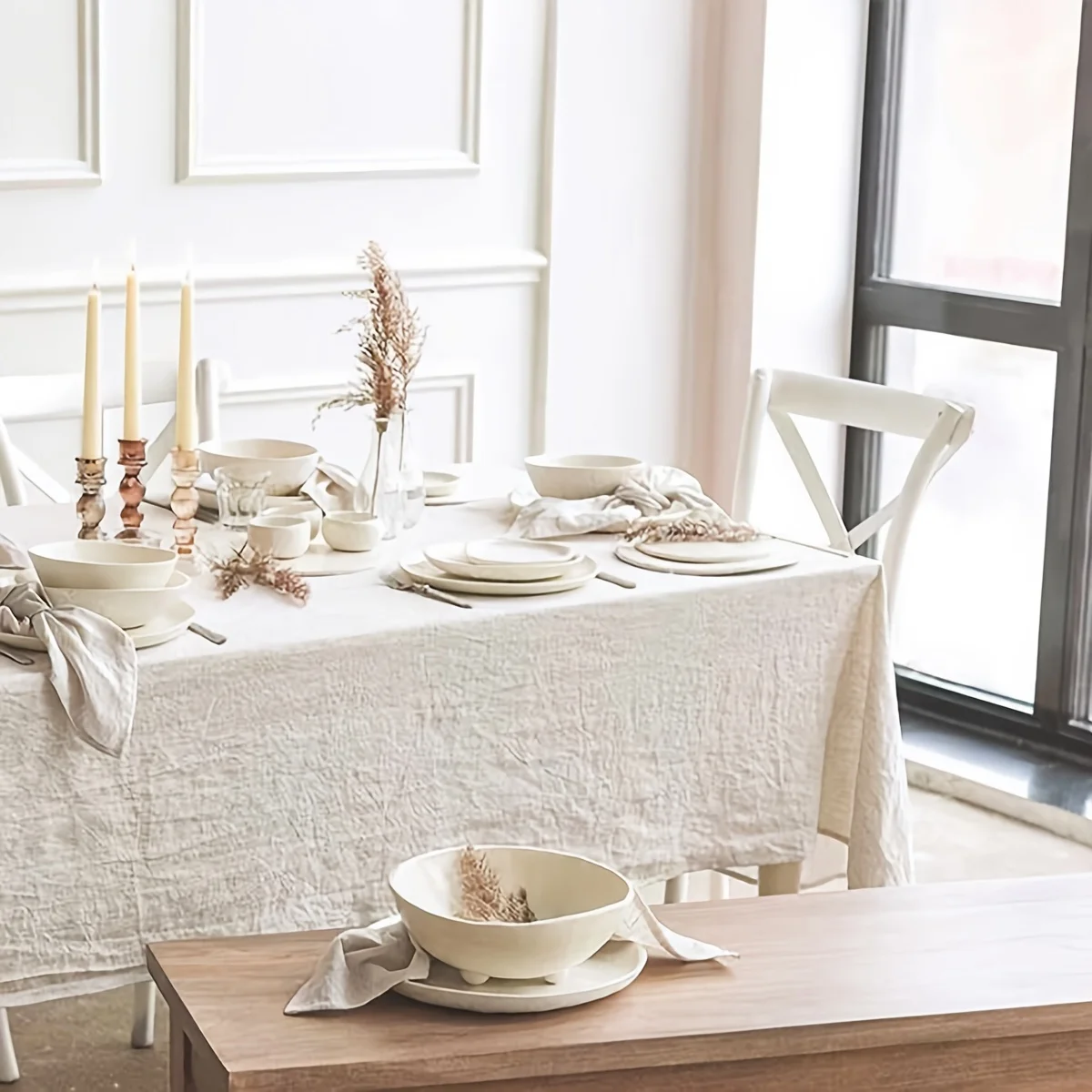 French Cream Style Household Tablecloths, Wedding Parties, Holiday Kitchen Tablecloths, Soft Pleated Texture Beige Tablecloths