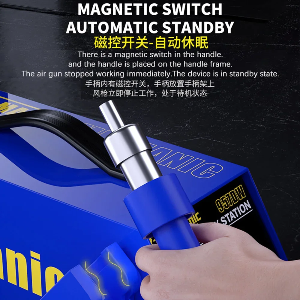 MECHANIC 957DW Dual Wirdy Current Hot Air Rework Station mit 5/8/10mm Air Gun Düse für Handy Reparatur PCB Rework Tool