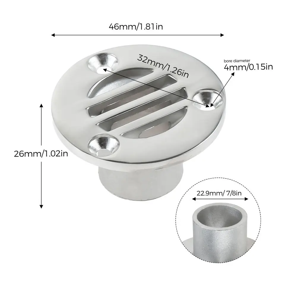 Desagüe de suelo de cubierta con tornillos, Hardware de acero inoxidable 316 para yate y barco, 2 unidades