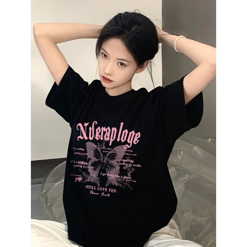 Unique Design Sense Pure Cotton Printed Men's and Women's T-shirt Summer New Fashion Trend Loose Casual Round Neck T-shirt