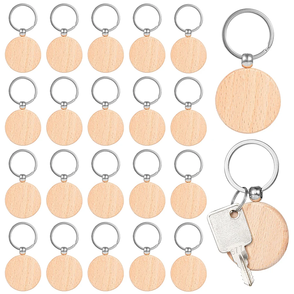 20pcs Wooden Keychain Blanks Round Blank Wood Keychains for Personalized DIY Crafts Christmas Pendants Pet Tags