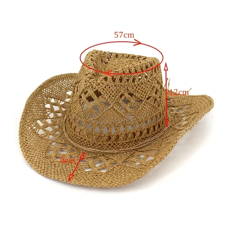 Estate Outdoor uomo donna cappelli di paglia da Cowboy occidentali intrecciati a mano cappello di protezione solare da spiaggia traspirante a tesa larga