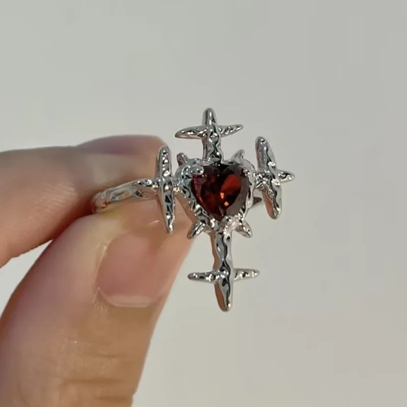 Bagues gothiques vintage pour femmes, croix, coeur en cristal rouge, amour Zcomprend, bague géométrique irrégulière, punk cosplay, bijoux de fête, cadeaux