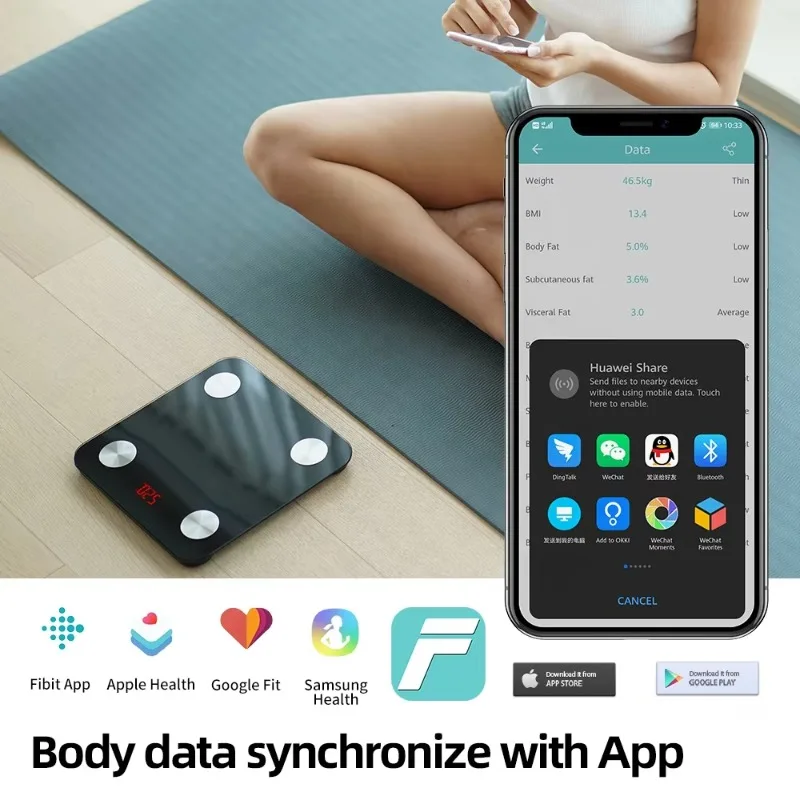Body Fat Scale Smart BMI Digital Bathroom Wireless Weight Body Analyzer With Smartphone App Scale