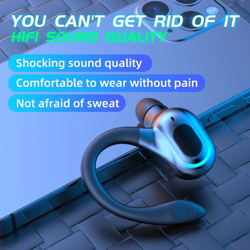 Bluetooth 5.2 Business Wireless Headphone Ear-Hook Mini HIFI Bass Noise Cancelling Earphone With Mic Earbuds Sport Game Headset
