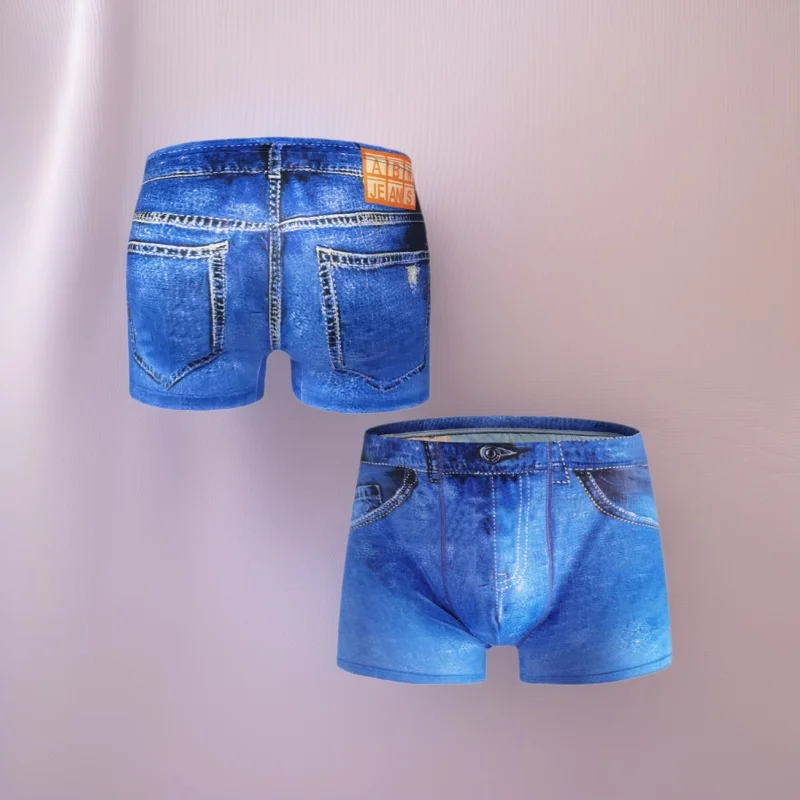 Men Denim Panties Underwear 3D Print Sexy Boxer Jeans Shorts Boxers Mens Fashion Cowboy Underpants Homme Ropa Interior Masculina