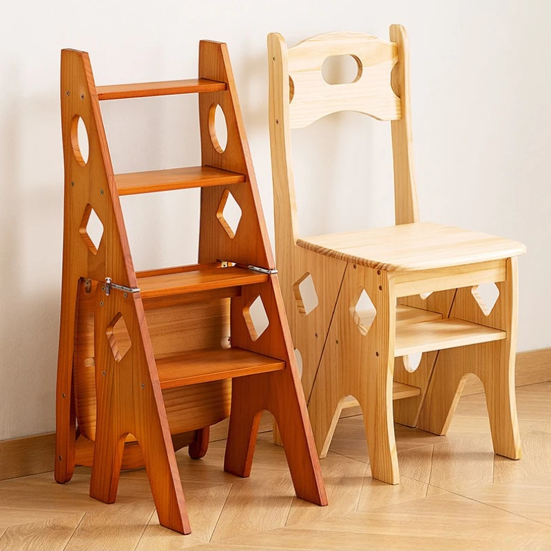 كراسي سلم من الخشب الصلب مزدوجة الأغراض للتسلق الداخلي متعددة الوظائف سلم منزلي تلسكوبي Escada مقاعد متدرجة retrátil #5