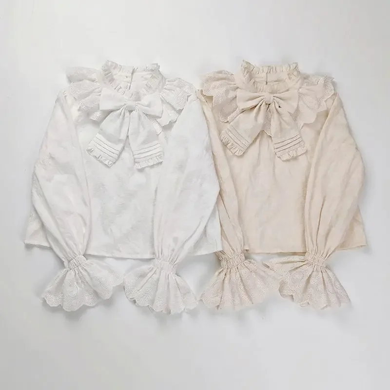 

Autumn Half High Collar Shirts Women French Style Gentle Ruffled Kawaii Clothes Outwear Bottom Long Sleeve Top