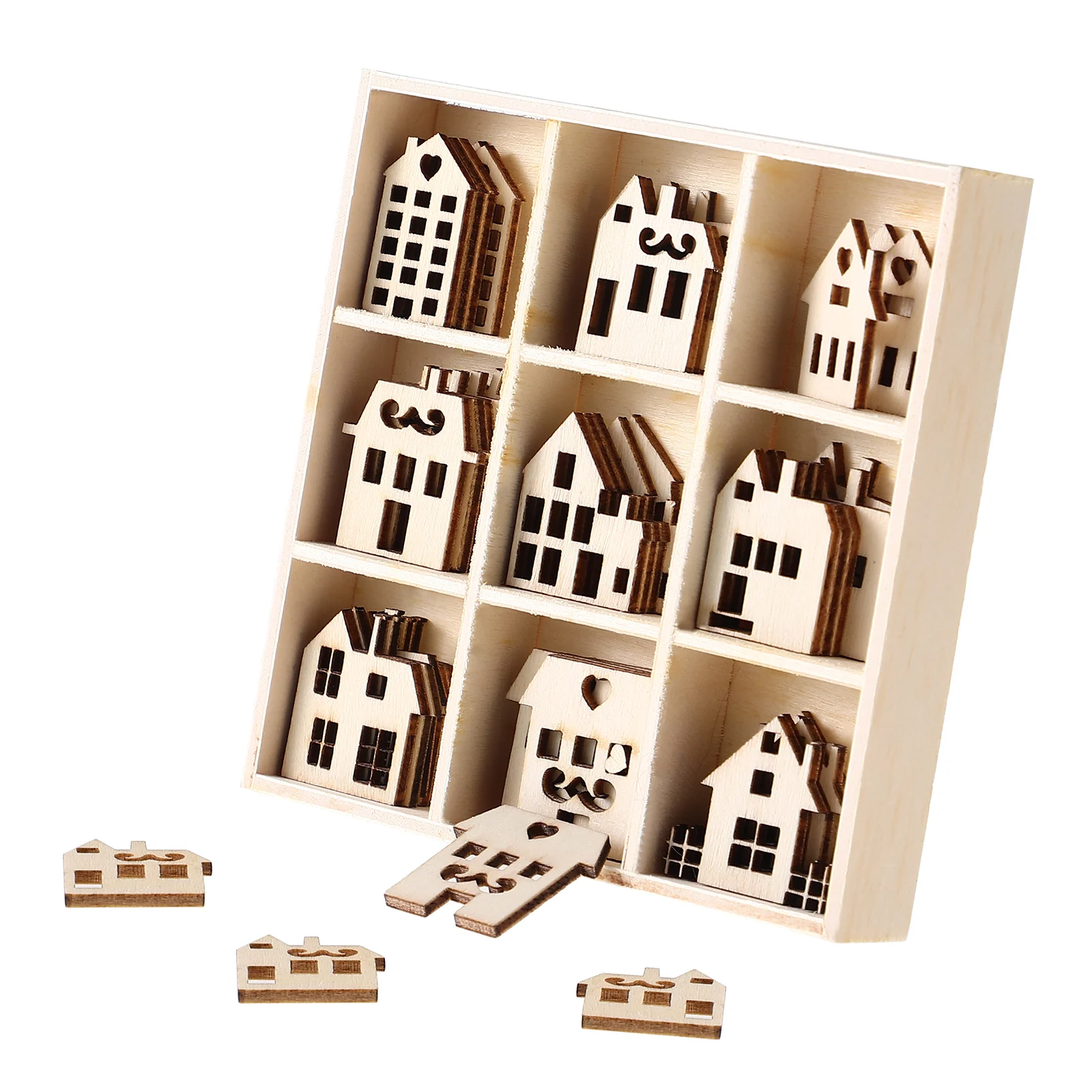 

45Pcs DIY Unfinished Wooden House Shape Chips Smooth Surface Wood Slices Perfect for Decoration Painting Coloring Crafts