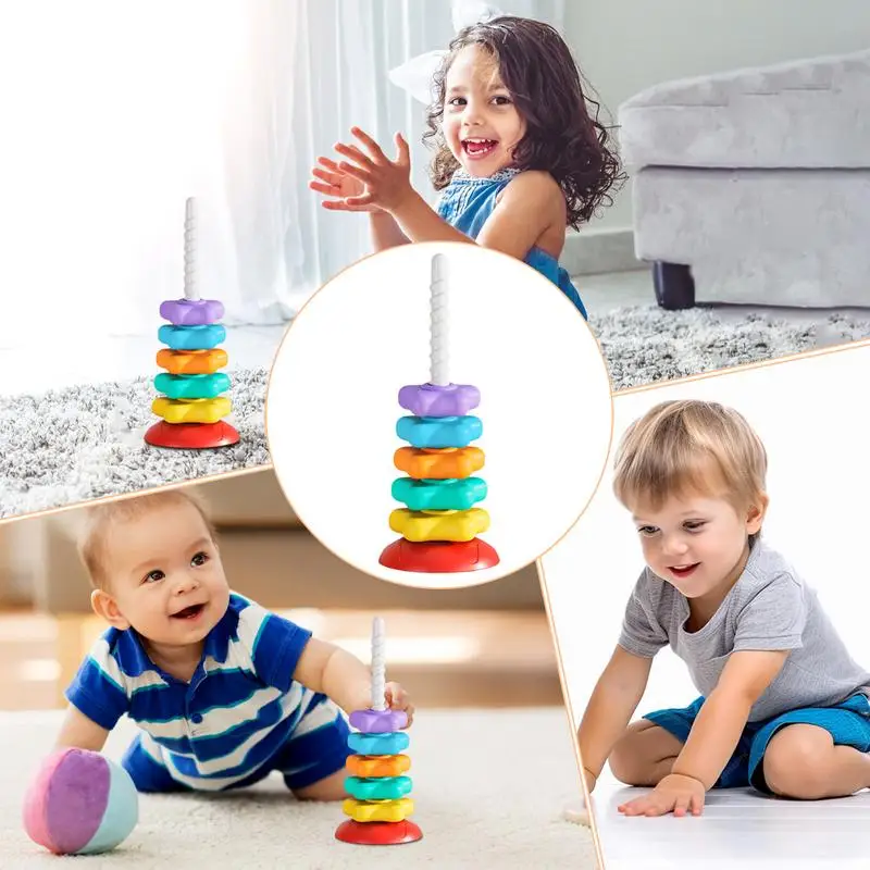 Torre giratória Montessori Rainbow para crianças, quebra-cabeça para bebês, segurança e proteção ambiental, brinquedos coloridos