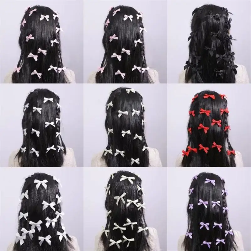 K3NF 15pcs Warna Solid Busur Rambut Kecil Mini Bowknot Hair Clips Manis Rambut Pita Pin