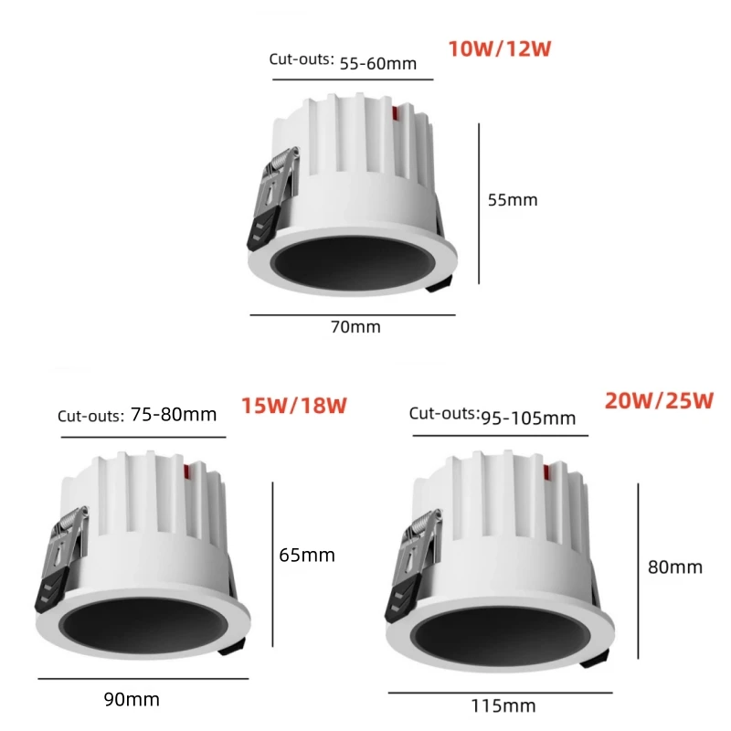 Recessed Anti-glare LED COB Downlight10W12W15W18W  Dimmable 85-265V Ceiling Lamp Spot Light 12W 15W Home Living Room Bedroom Lig