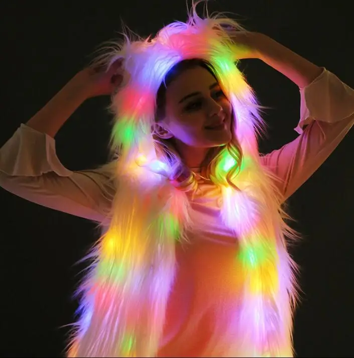 

Led Light Fake Fur Vest Women Nightclub Dance Tops Fluffy Coat