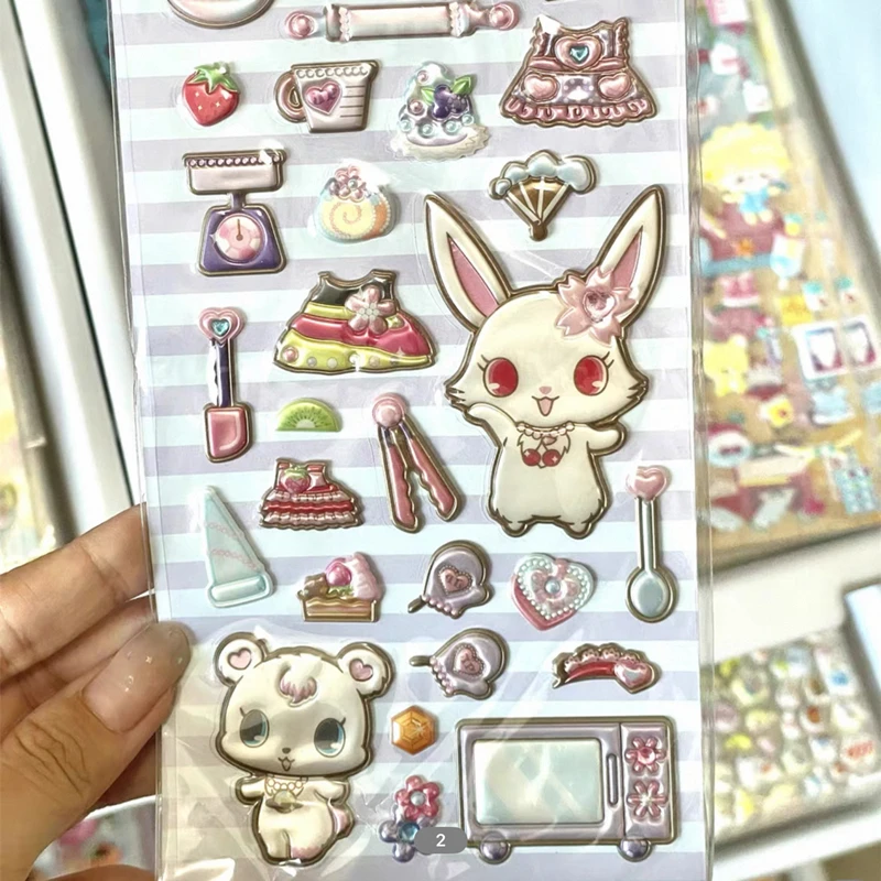 귀여운 보석 애완동물 스티커 시트 만화 애니메이션 카와이 스크랩북 스티커 북 데코 여행 케이스 노트북 스티커