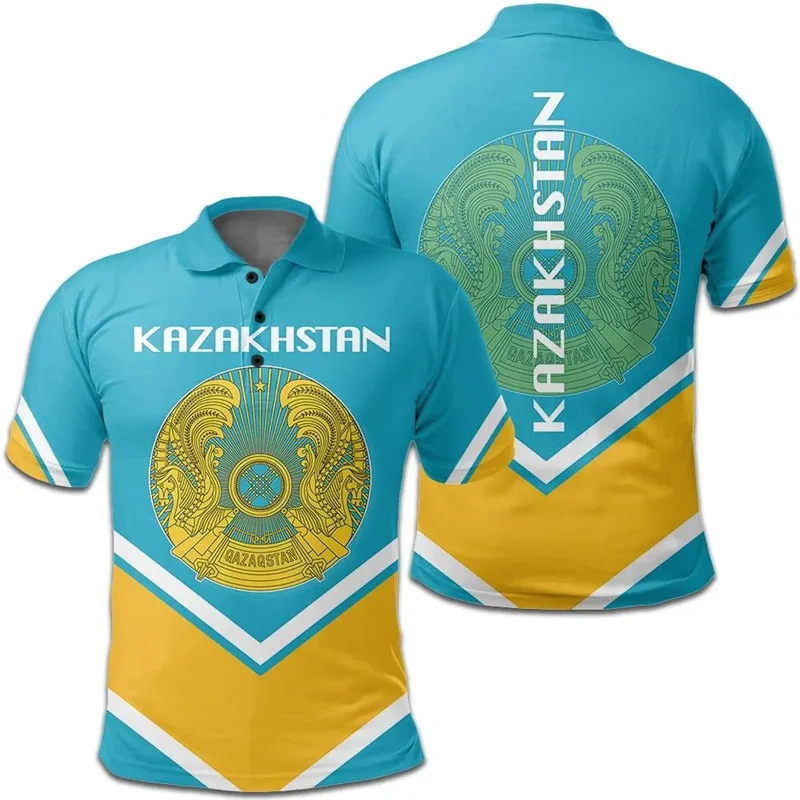 The Republic-of Kazakhstan Map Flag 3D Printing Polo Shirt Kazakhstan Coat Of Arms Graphic Polo T Shirt Men Fashion Polo Shirts