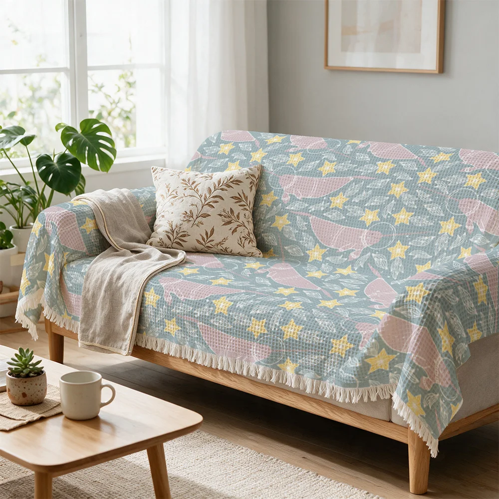 Cozy Decorative Throw Blanket Sofa Cushion Cover Living Room Couch Accent Star Floral Print Autumn Spring Decor Gift