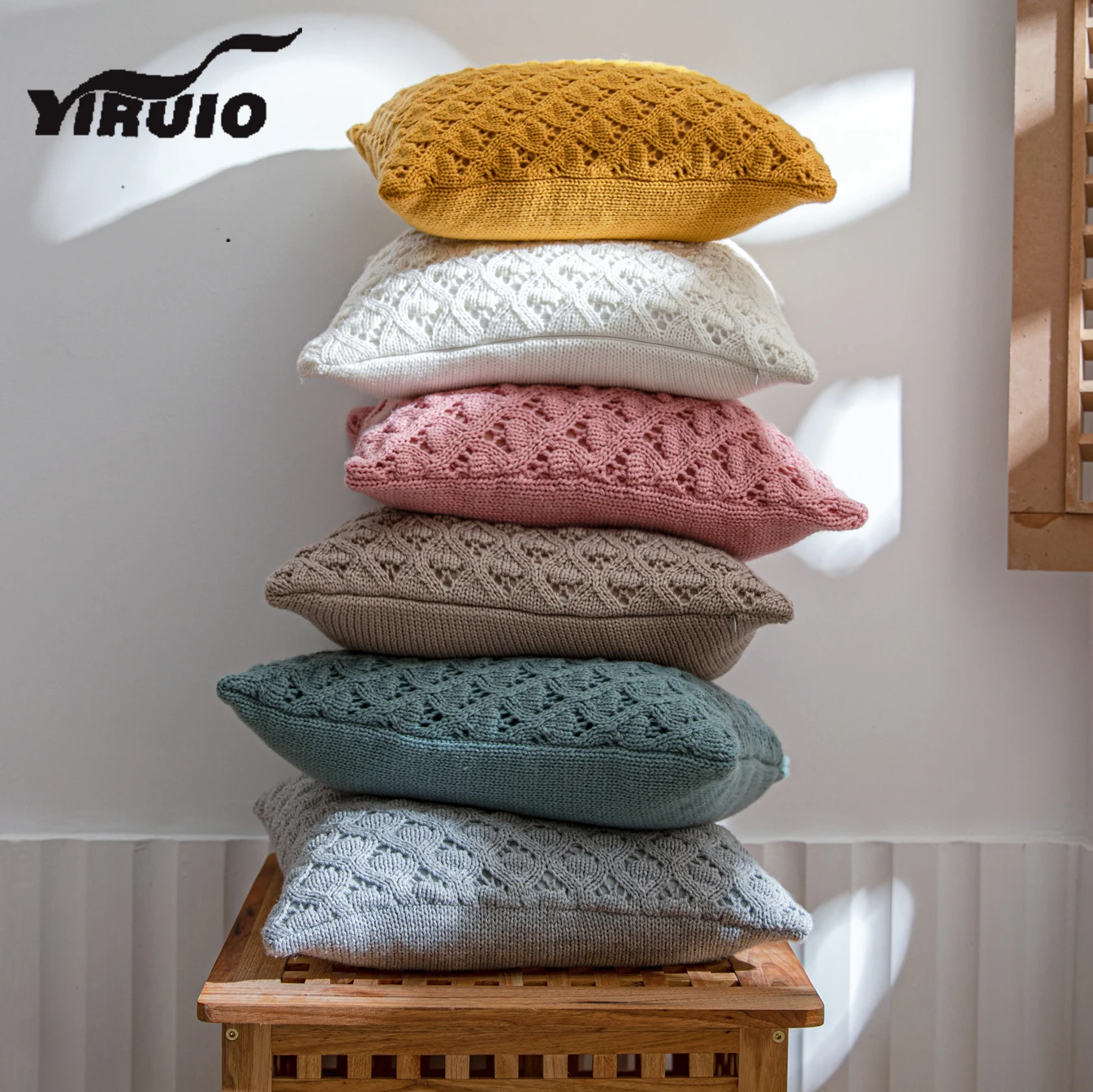 YIRUIO Hollow Out Love Heart Pillow Case Soft Breathable Acrylic Knitted Bed Sofa Chair Cushion Cover 45*45 White Pillow Cover