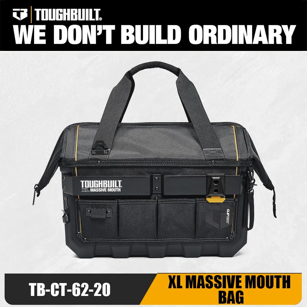 TOUGHBUILT TB-CT-62-20 Hard Bottom Massive Mouth Tool Bag Durable Tool Organizer for Electrician Carpenter