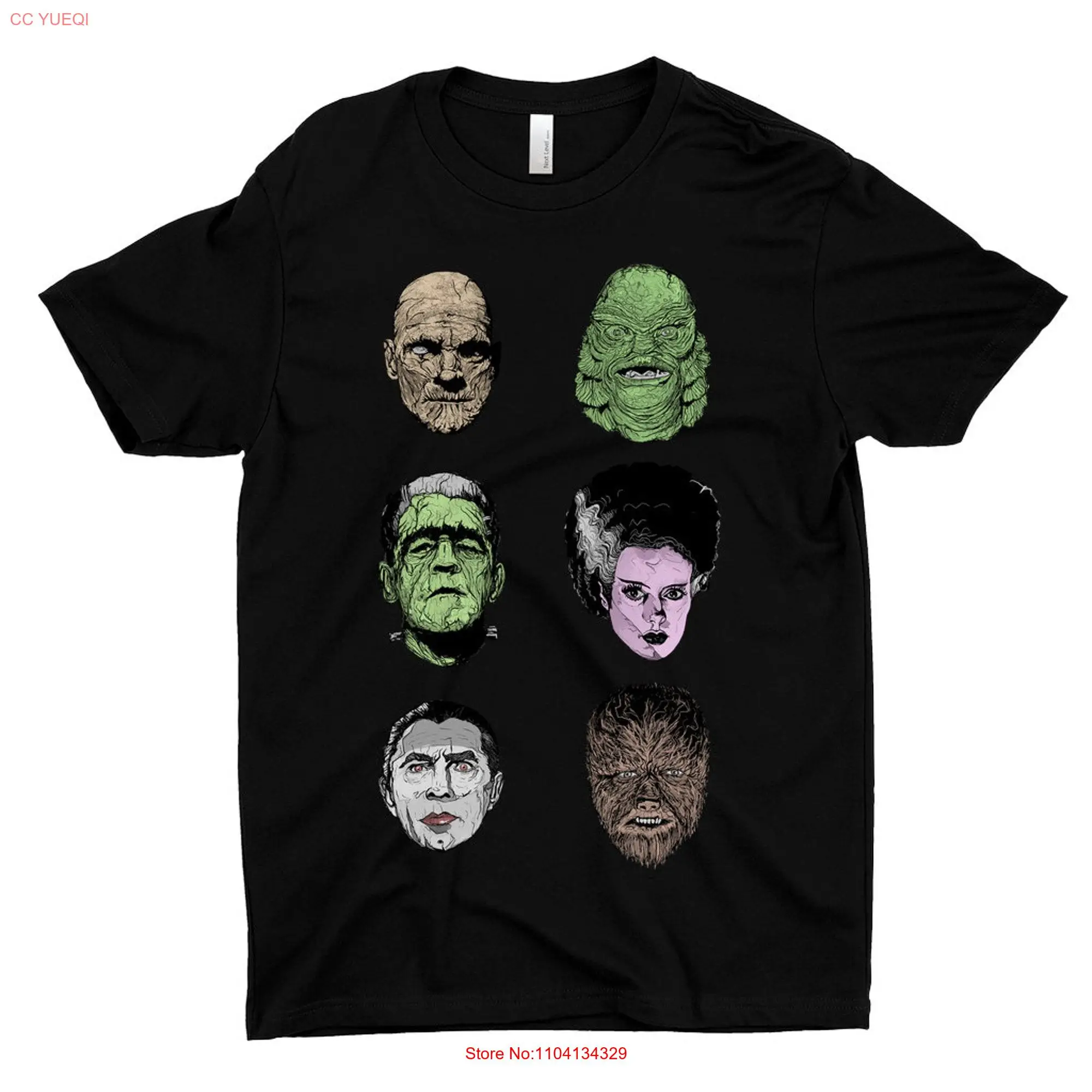 Universal Classic Monster Faces T Shirt Dracula Frankenstein Wolfman Black Lagoon Horror Film Apparel Fan Premium