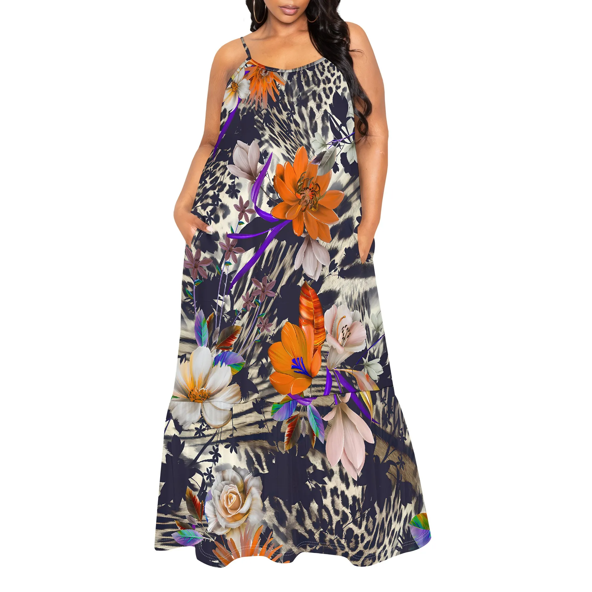 Modna damska sukienka z krótkim rękawem i nadrukiem Seksowna sukienka z odkrytymi ramionami, obcisła sukienka na imprezę, sukienka wiązana na szyi z kieszenią