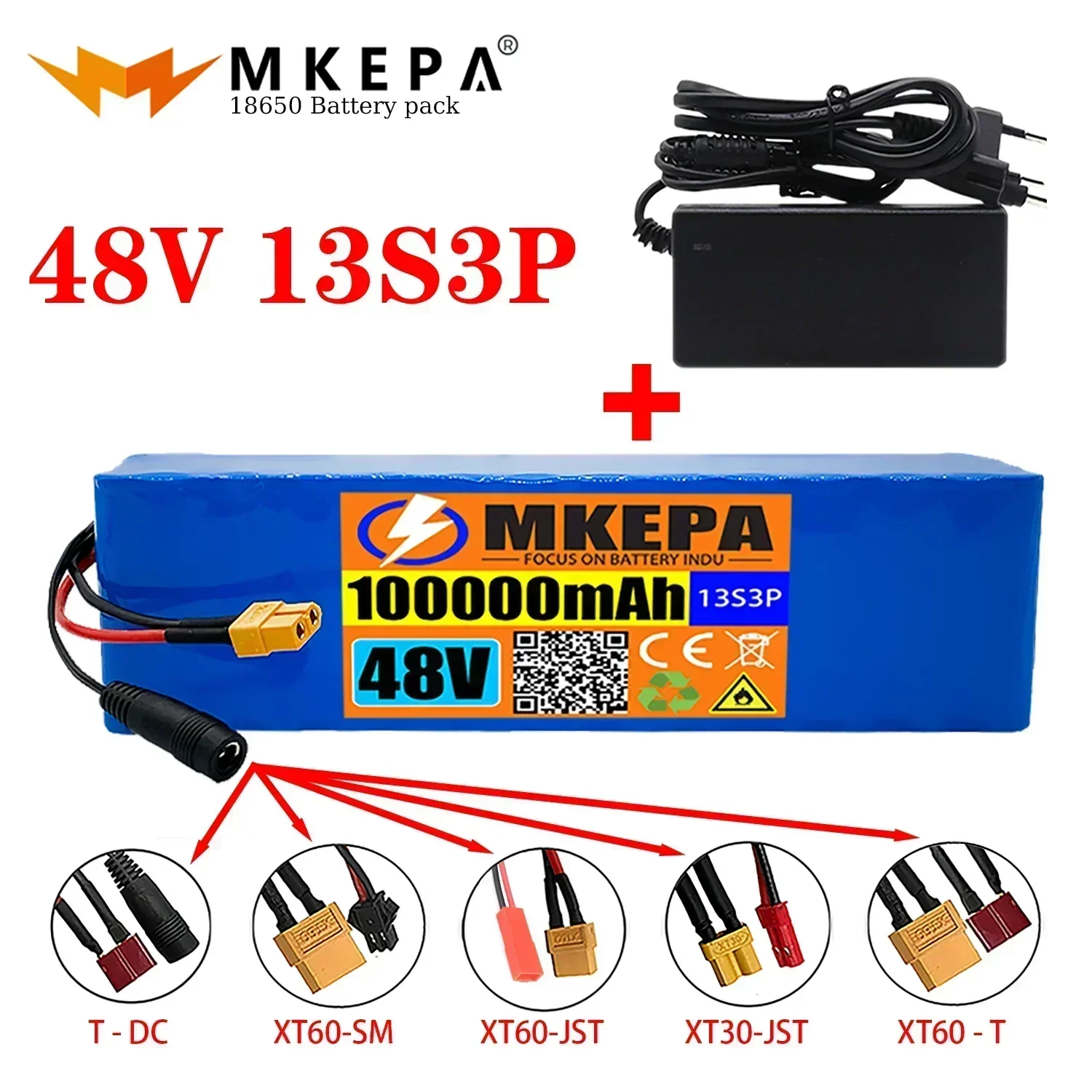 

New 48V 100Ah 1000W 13S3P DC/T Lithium Ion Battery Pack Suitable for 48V motors with BMS+54.6V Charger