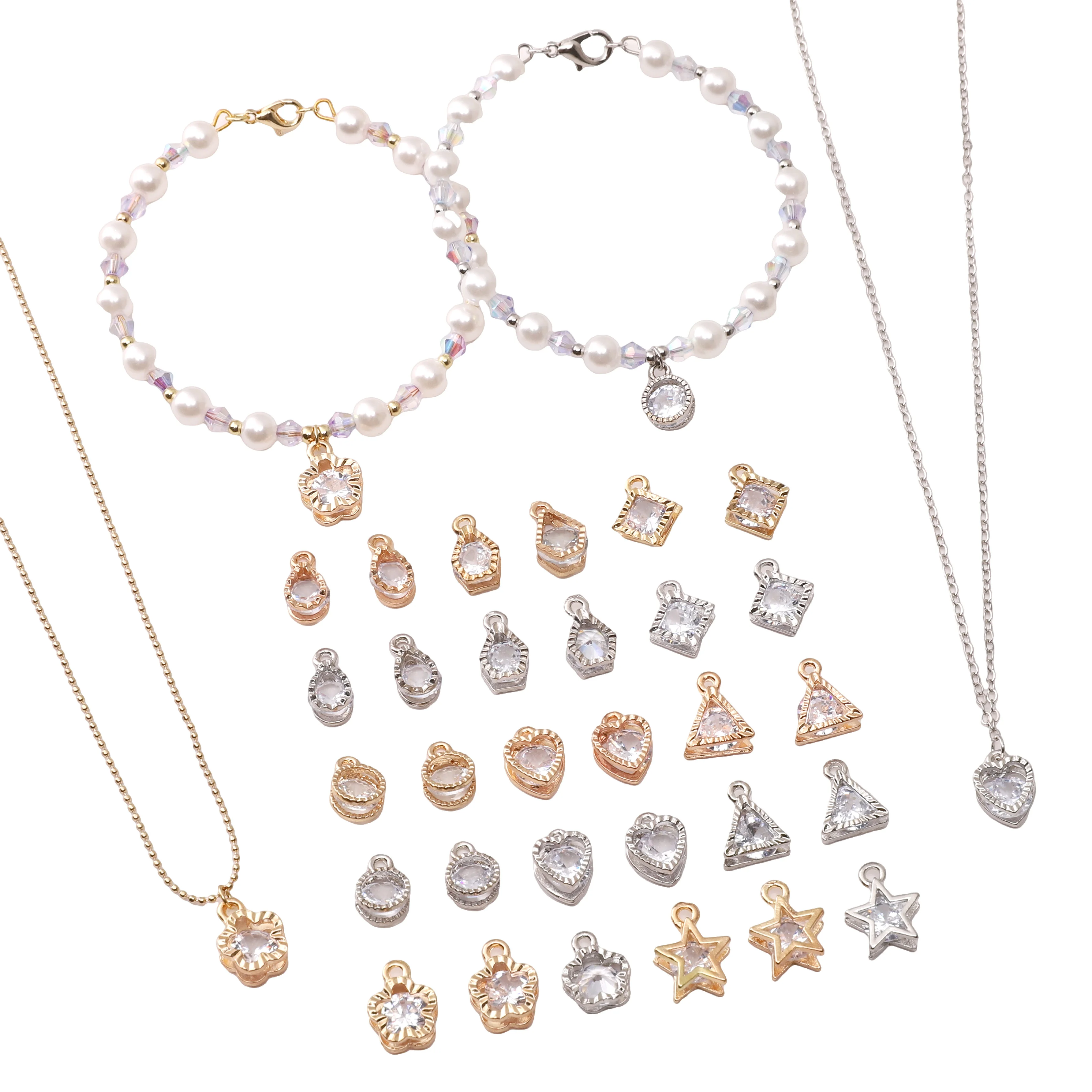 

5pcs Zircon Pendant Alloy Charms Beads Rhinestone Pendants Earrings Necklaces Charms Ins Gifts DIY Jewelry Making Accessories