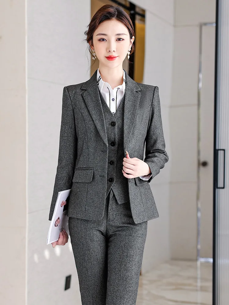 Formal Uniform Designs Pantsuits Ladies Office Professional for Women Business Work Wear Autumn Winter Blazers Outfits Set