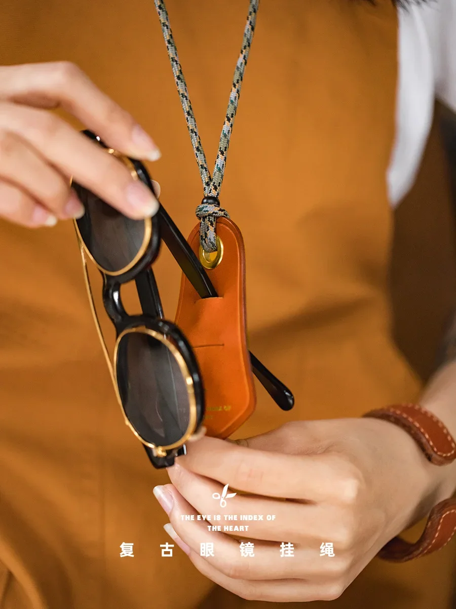 Maden Vintage Portable Glasses Chain Genuine Leather Necklace Sunglasses Lanyard Accessories Fashion Neck Rope for Glasses