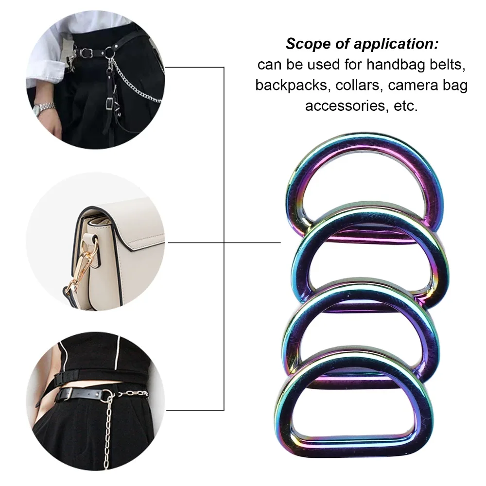 10PCS Rainbow D Rings Glossy Finish Zinc Alloy D-Ring Buckles Non-welded Durable Purse Hardware Craft Projects