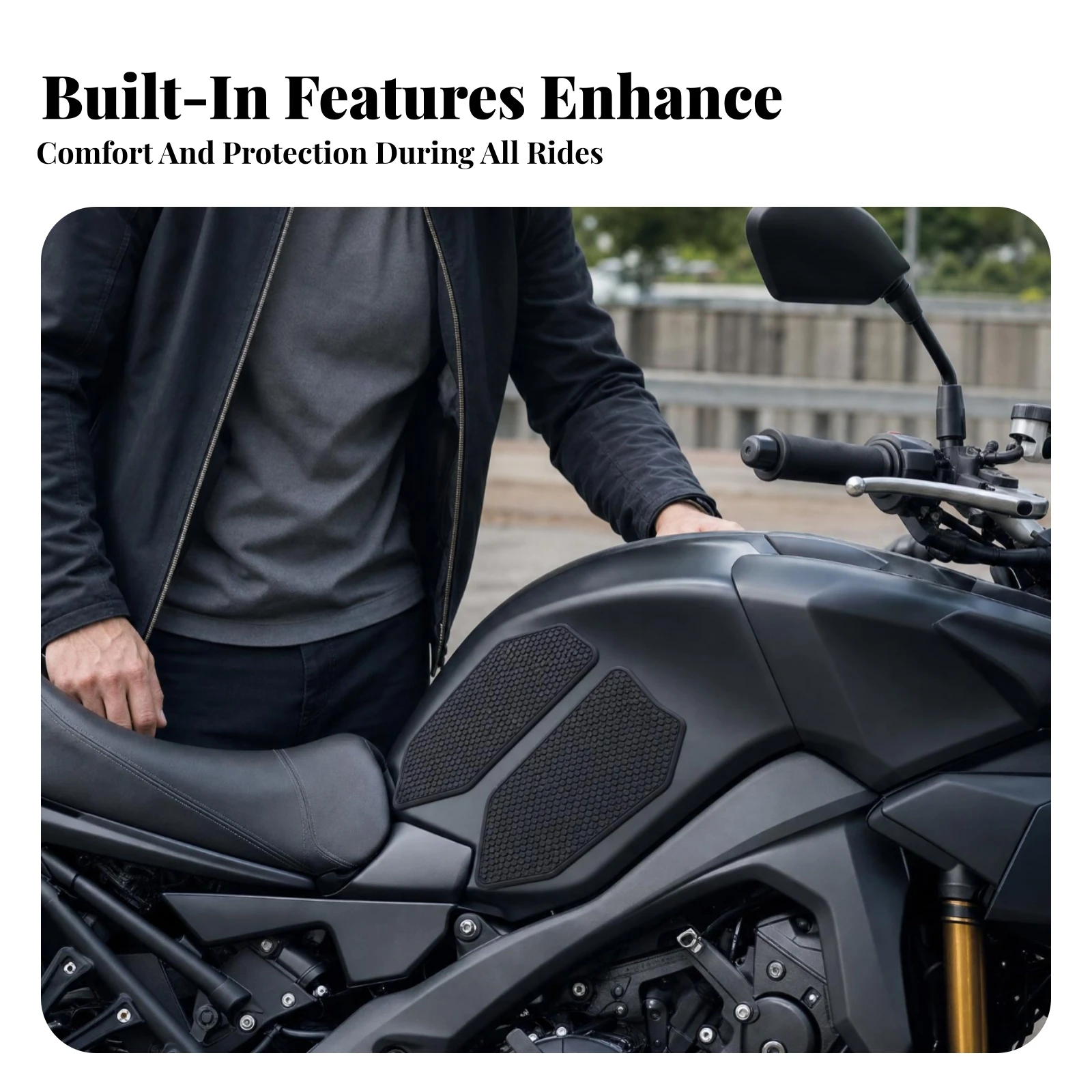 Motorcycle Tank Side Grip Pads Fuel Tank Grip Pad Anti-Slip Raised Rounded Corners