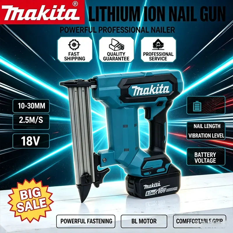 Makita F30 Cordless Electric Rechargeable Straight Nailer 18/20V Battery Woodworking Hand Power Tool Staple Gun