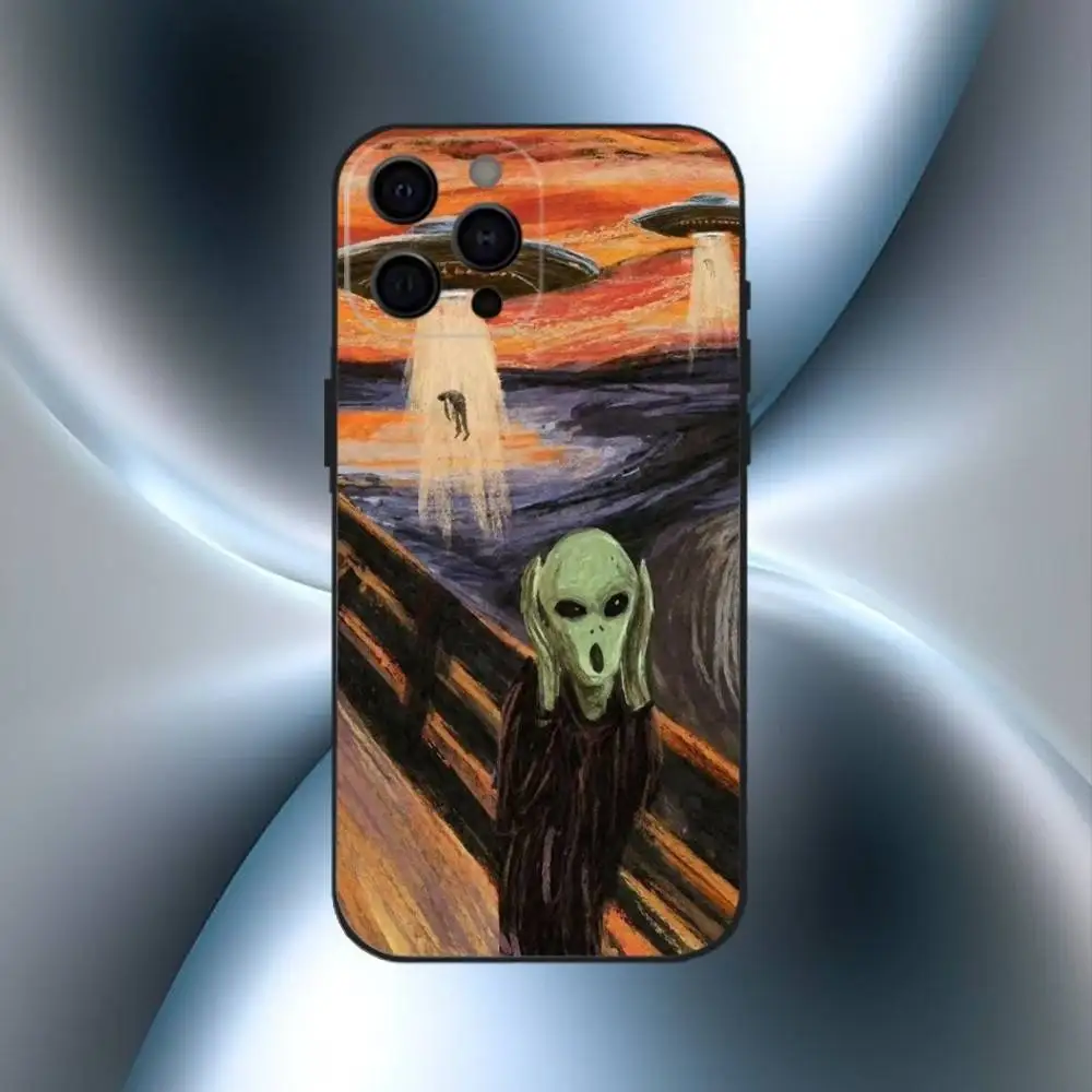 Funny Space U-UFO Alien Thing  Phone Case For iPhone17,16,15,14,13,12,11 Plus,Pro Max Soft Black Cover