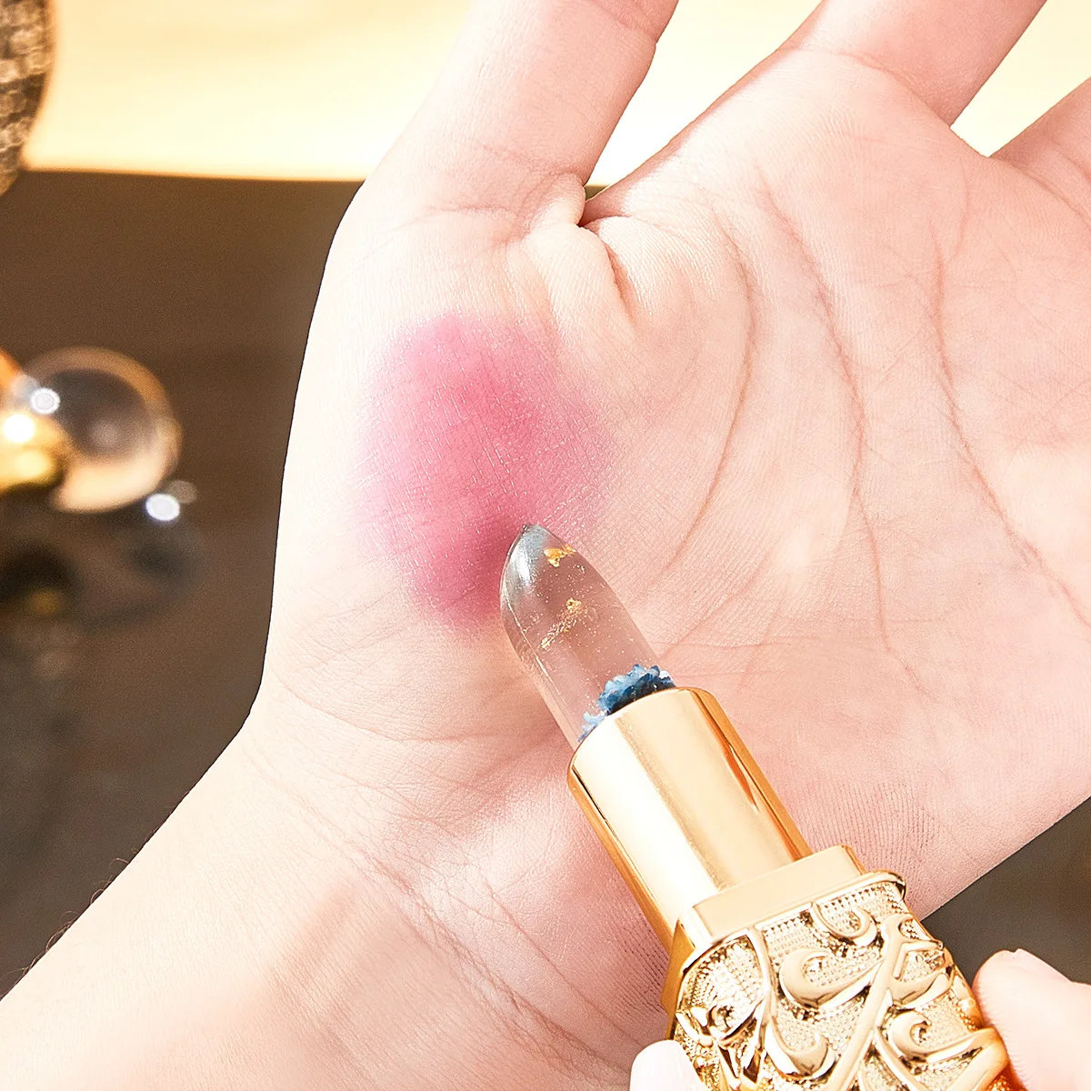 أحمر شفاه مرطب على شكل زهرة جيلي، ملمع شفاه متغير اللون بدرجة حرارة واضحة مع زهرة داخل بلسم شفاه مقاوم للماء يدوم طويلاً