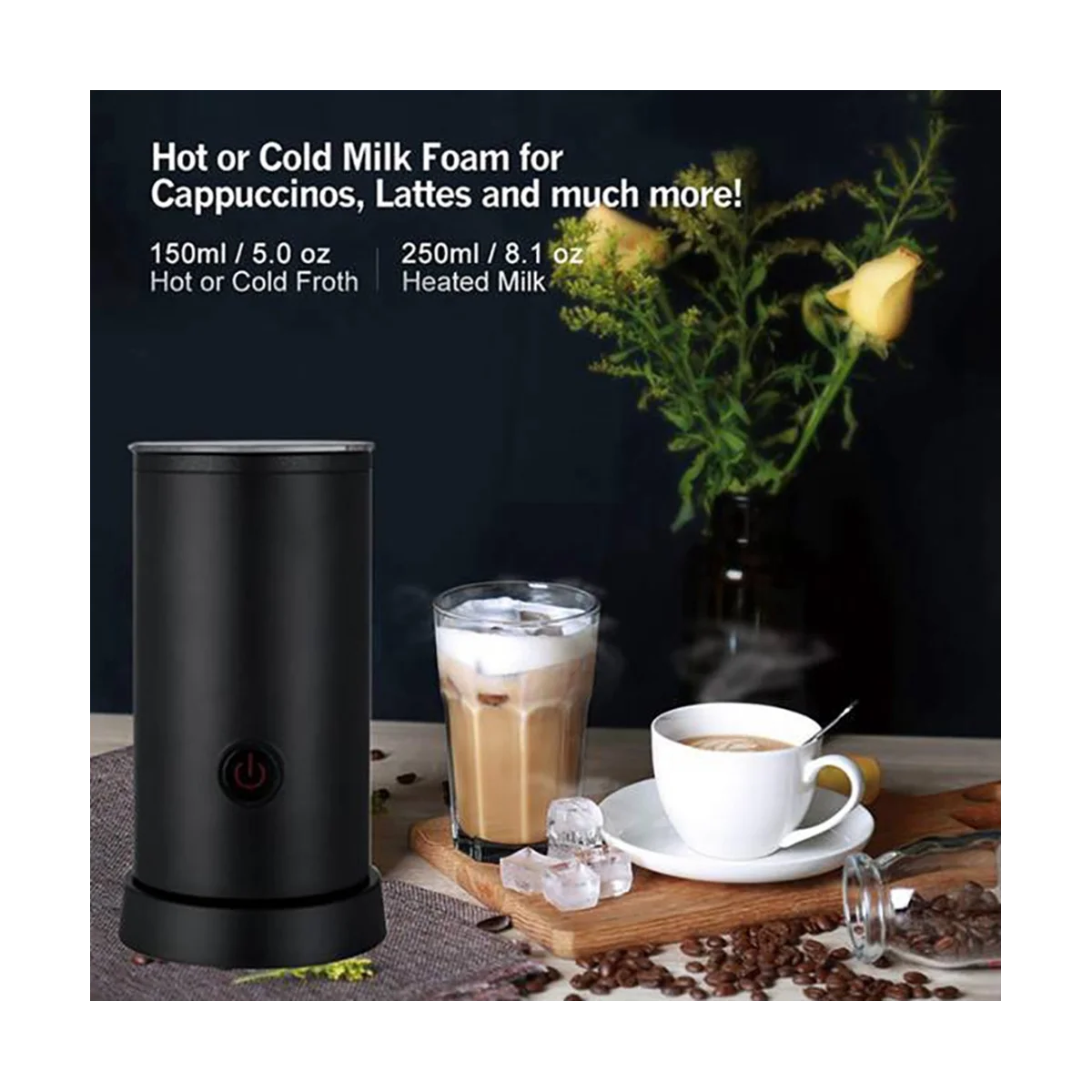 A09G-Mesin Pengocok Susu Elektrik Rumah Tangga Mixer Coklat Mixer Latte Kopi Cappuccino Blender Portabel-Colokan UE Hitam