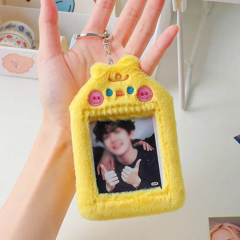 INS Plush Photocard Holder Cute Rabbit/Bear/Cat Korean Idol Photo Card Holder Girl Keychain ID Credit Bank Protector Stationery