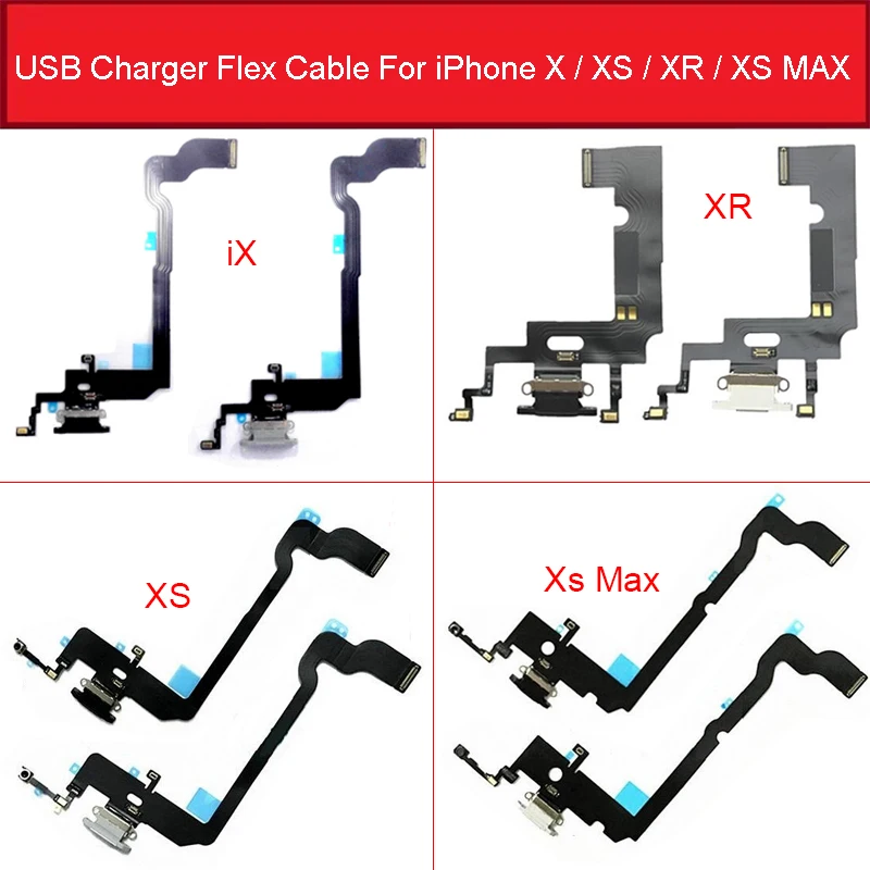 USB Charger Port Dock Flex Cable For iPhone Xs Max X XR Chargring Dock Connector With Mic Flex Ribbon Cable Replacement Parts