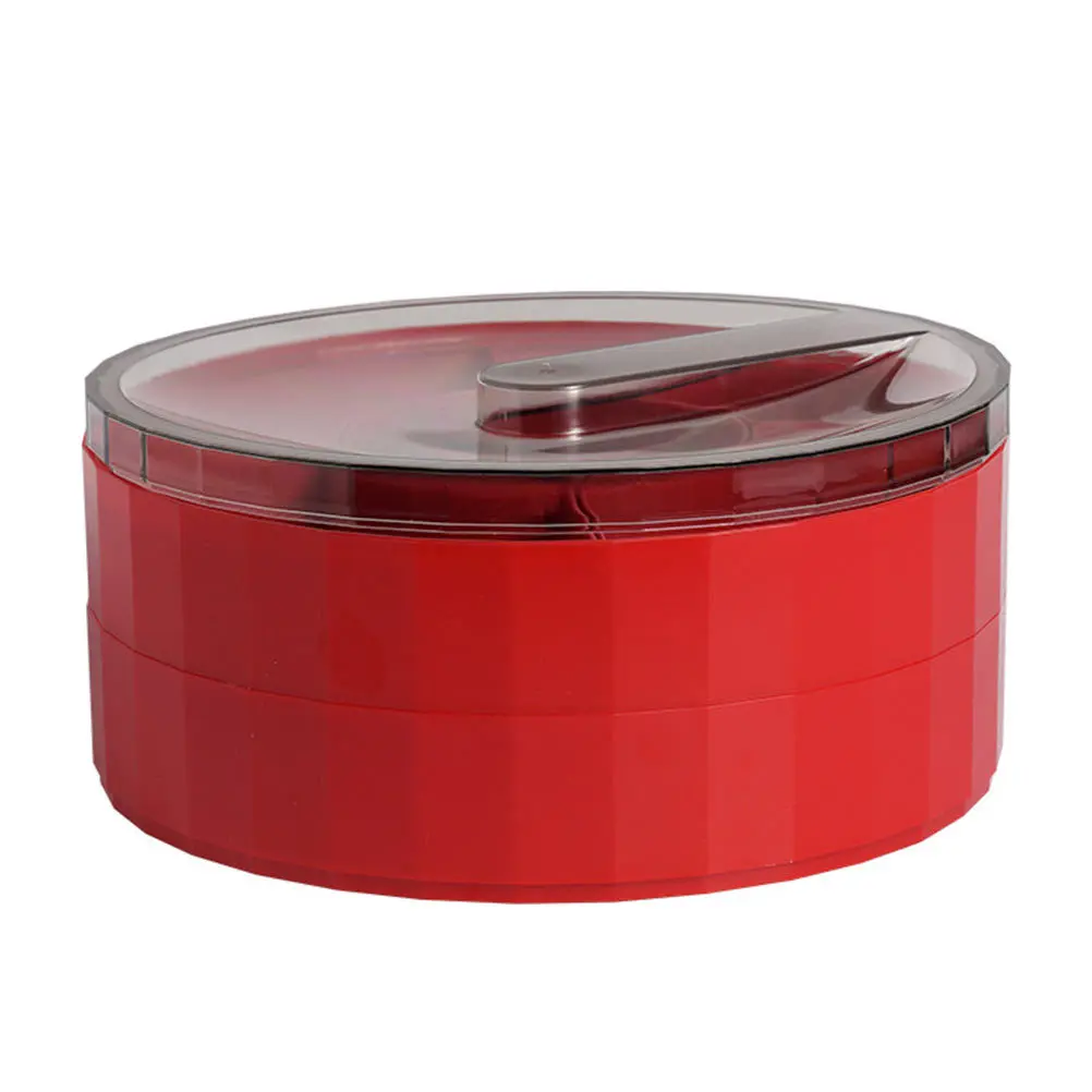 

1Pcs Double-Layer Rotating Fruit Tray Red Plastic Snacks Box Lid Multi-Grid Candy Dried Fruit Storage Container Desktop