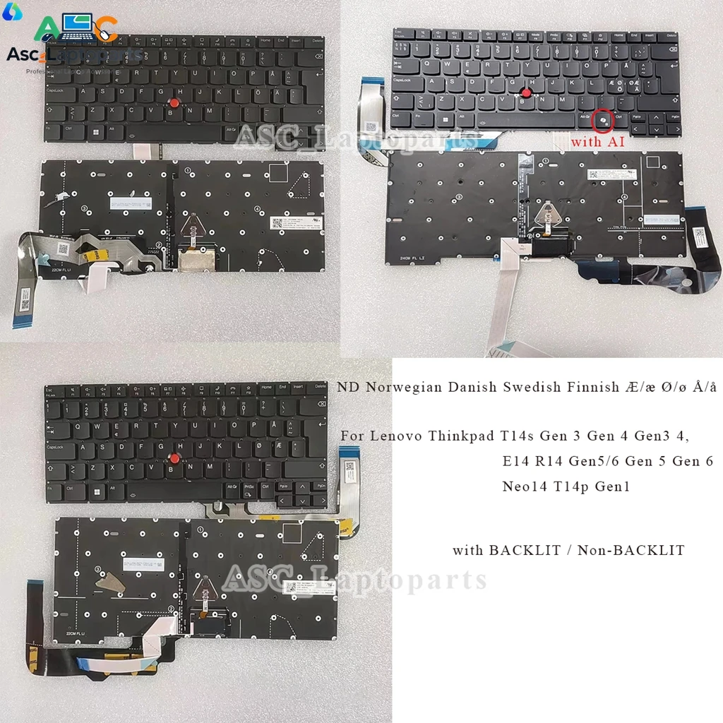 New Swedish Finnish Danish Norwegian Keyboard For Lenovo Thinkpad T14s Gen 3 Gen 4 G3/4 , E14 R14 Gen 5 Gen 6 ,T14p Gen1 BACKLIT
