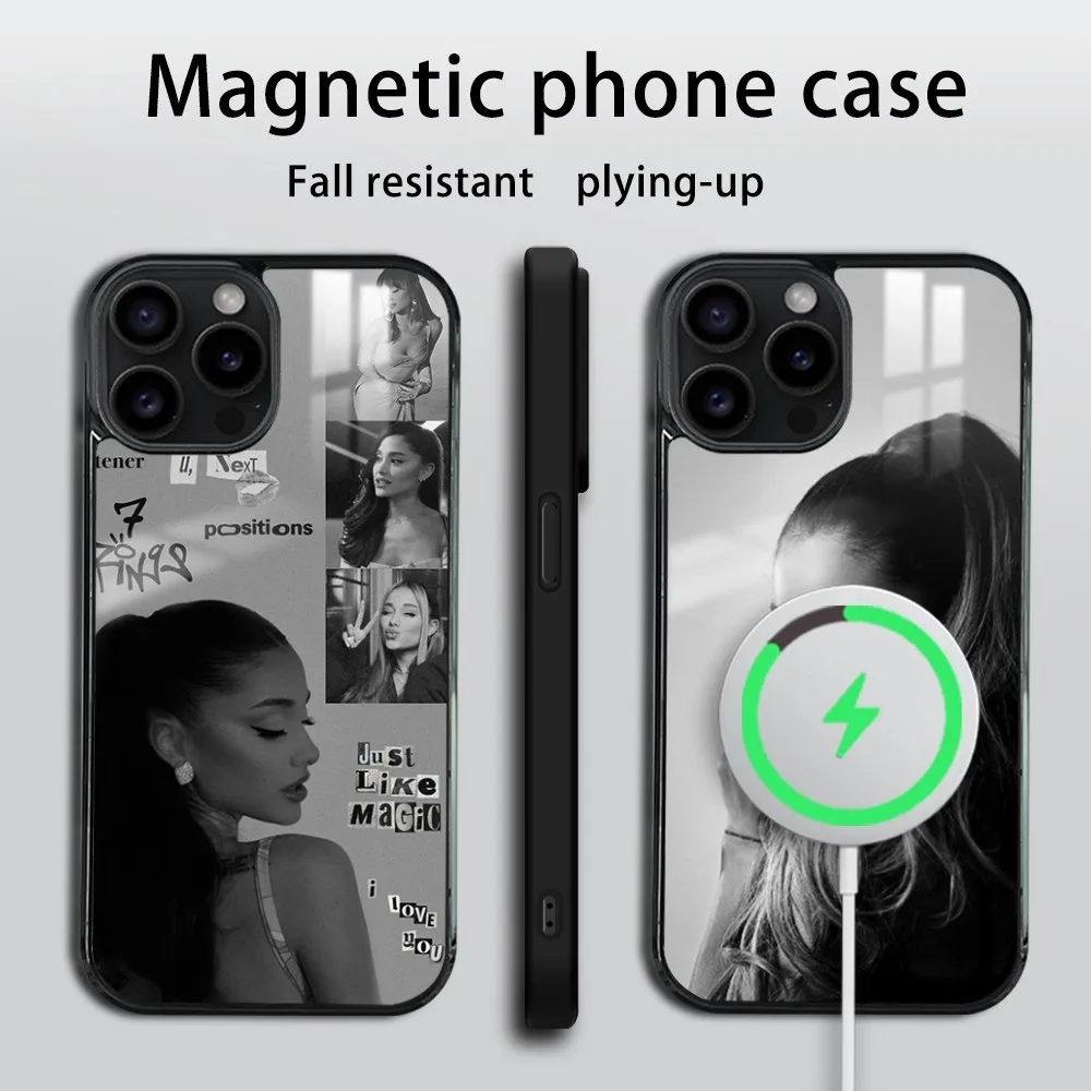 A-Ariana singer G-Grande yes Phone Case For iPhone 16 15 14 13 12 11 Pro Max Plus Mini Mirror Wireless magnetic case