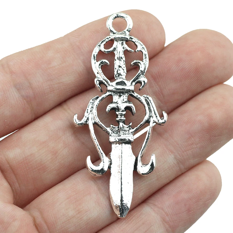 4 Pieces 25*55mm Antique Silver Color Sword Charms Keychains Pendant For DIY Jewelry Making