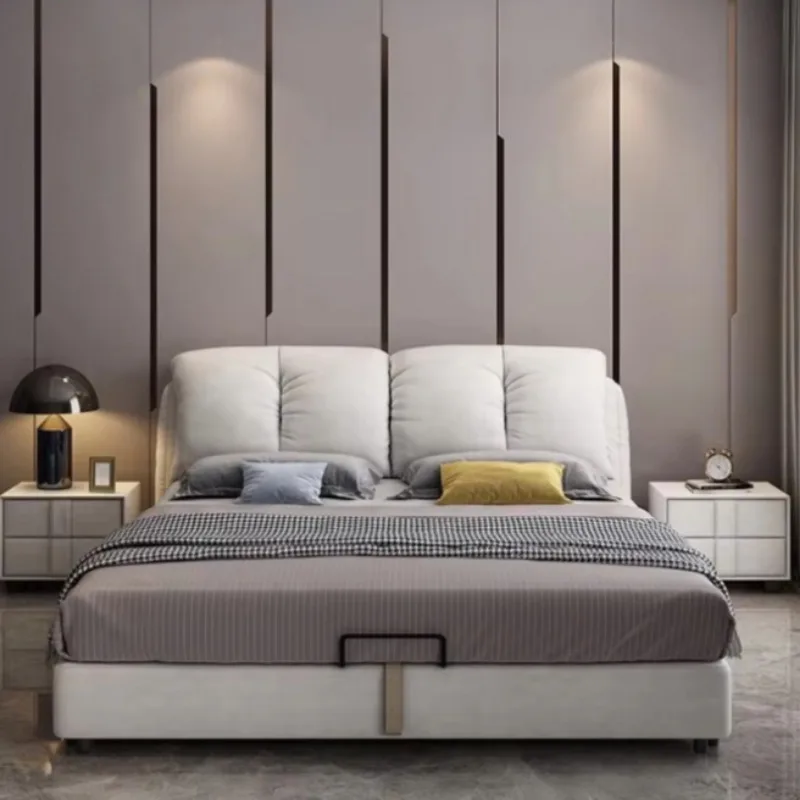 Large Soft Padded Modern Fabric Sofa Bed, OEM Custom Adjustable Pattern Nightstand Household Bedroom Storage Furniture