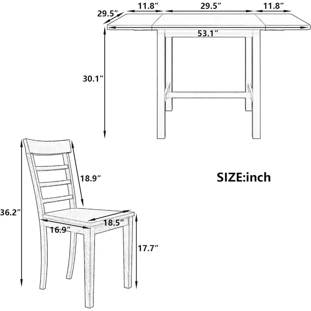 5-Piece Wood Drop Leaf Dining Table Set with 4 Ladder Back Chairs, Space-Saving Breakfast Nook Table Set