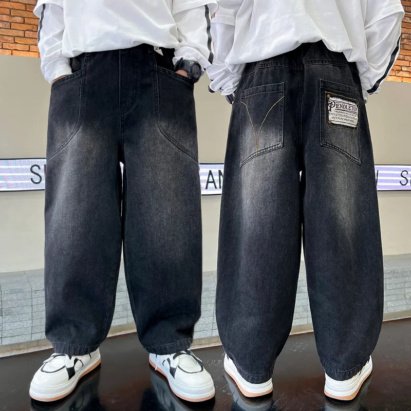 Teenager Boys Fashion Jeans for Tweens Kids High Quality Denim Pants Children Loose soft straight-leg Casual PantsTrousers 4-14Y