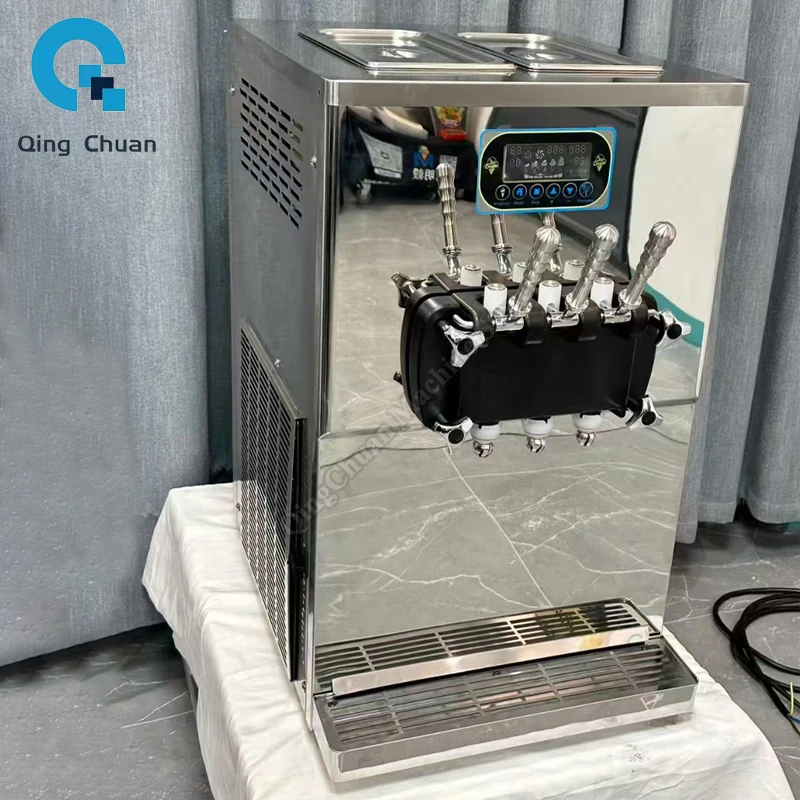 Soft Ice Cream Machine Air Expansion Pump Night Preservation Table Commercial Double 7 Liters Hopper Maker