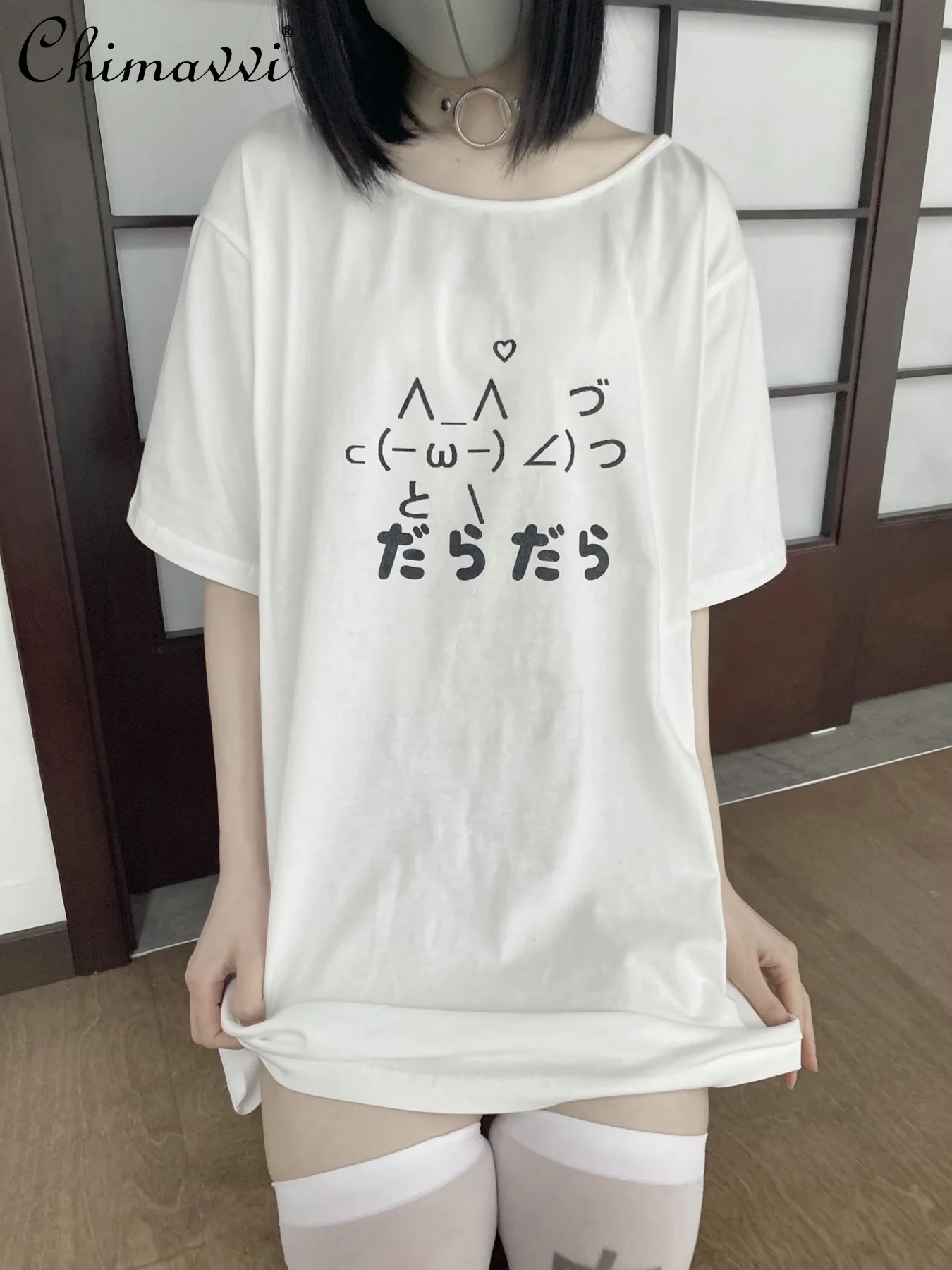 

Japanese Style Fashion Print Round Neck Short-Sleeved T-shirt Summer Clothes New Basic T-shirt Versatile Loose Girl Y2k Top