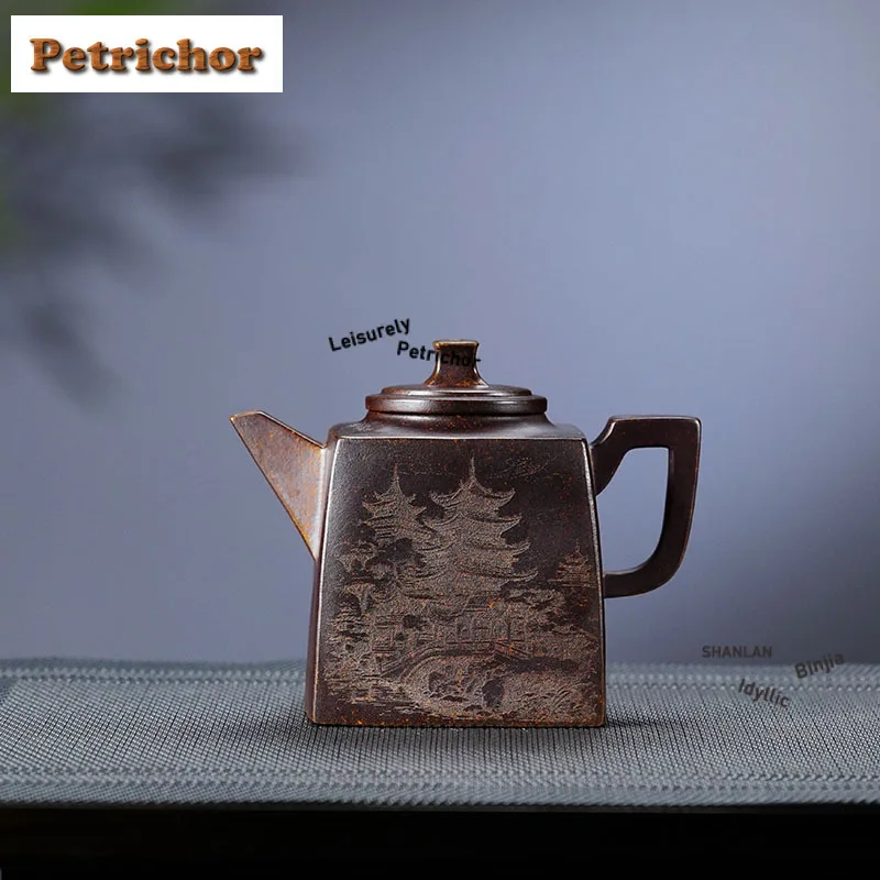 

270 мл Исин фиолетовые глиняные чайники квадратный горшок ручной работы из необработанной руды фарфоровый грязевой чайник для замачивания чая с ситечком Zisha